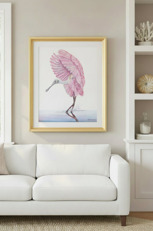 Pink Roseate Spoonbill Art Print | Coastal Bird Wall Art | Southern Decor | Fine Art Print by Leli Holmes
