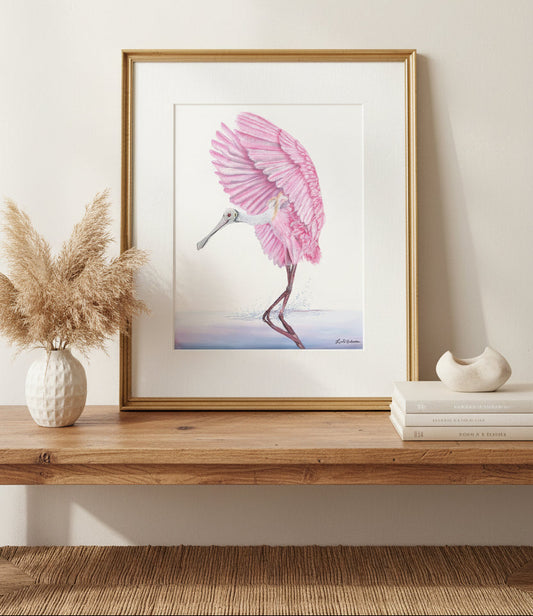 Pink Roseate Spoonbill Art Print | Coastal Bird Wall Art | Southern Decor | Fine Art Print by Leli Holmes