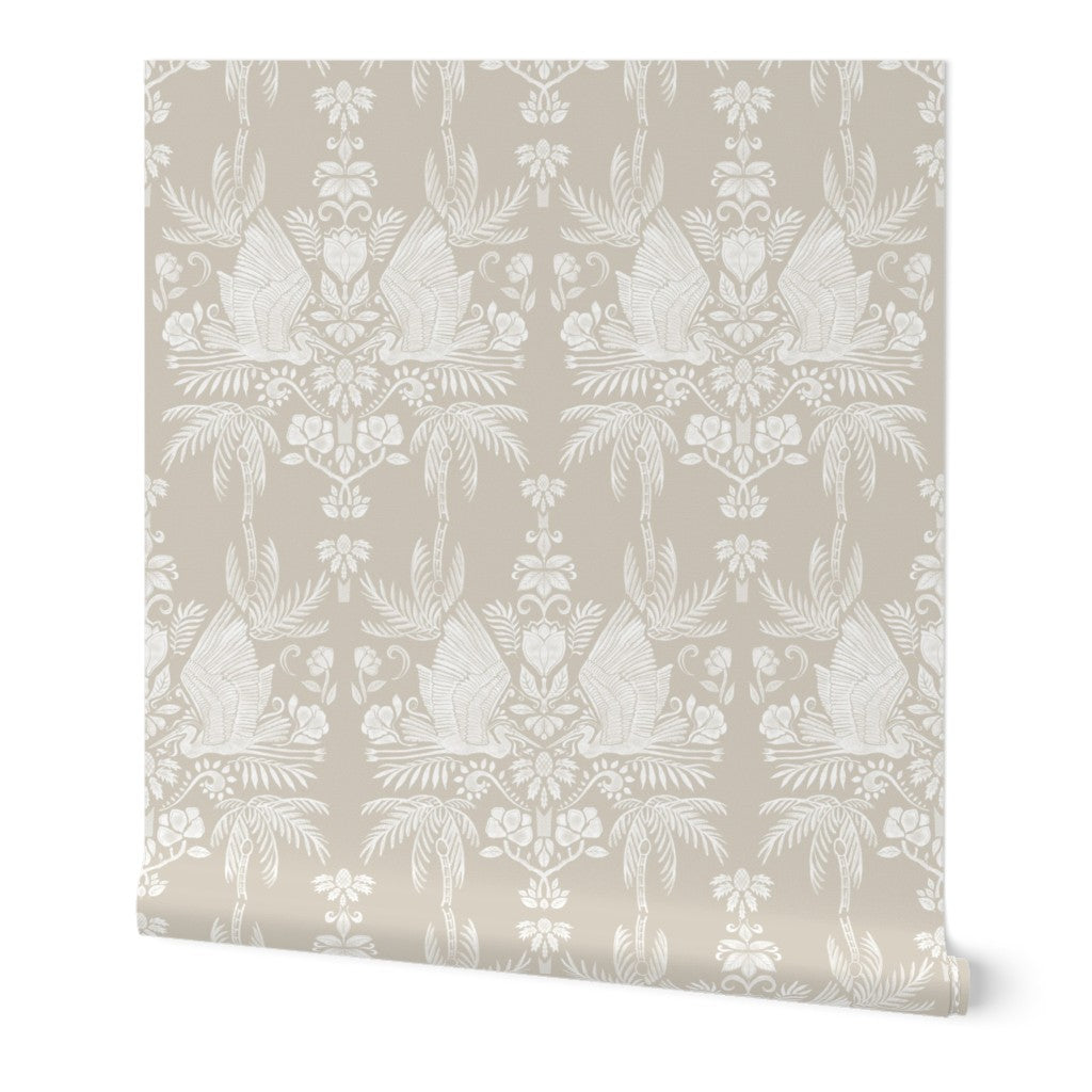 Coastal Palm & Egret Toile Wallpaper