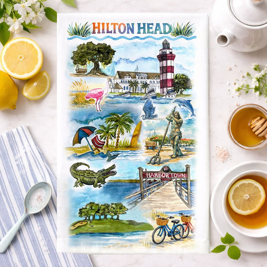 Hilton Head SC Tea Towel – Lowcountry Coastal Kitchen Towel, South Carolina Souvenir Gift, 100% Cotton Flour Sack, Hilton Head Decor (Copy)
