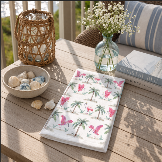 Roseate Spoonbill Tea Towel – Pink Coastal Bird Kitchen Towel, 100% Cotton Flour Sack, Palm Tree Beach House Decor, Southern Gift (Copy)