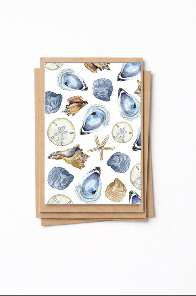 Mixed sea shell Coastal Notecard Set | Set of 6 with Kraft Envelopes