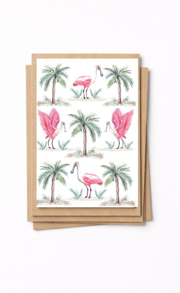 Pink Roseatte Spoonbill Coastal Notecard Set | Set of 6 with Kraft Envelopes