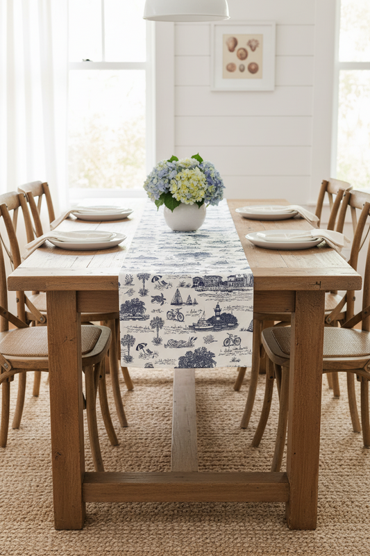 Hilton Head Toile Reversible Table Runner | Double-Sided Cotton Table Runner | Preorder (Copy)