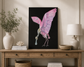 Pink Spoonbill Art Print on Black | Coastal Bird Wall Art | Dramatic Coastal Decor | Roseate Spoonbill Painting | Leli Holmes Art