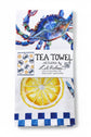 Blue Crab & Lemon Coastal Tea Towel – Southern Kitchen Decor, Nautical Seafood Art, Bluffton SC Gift