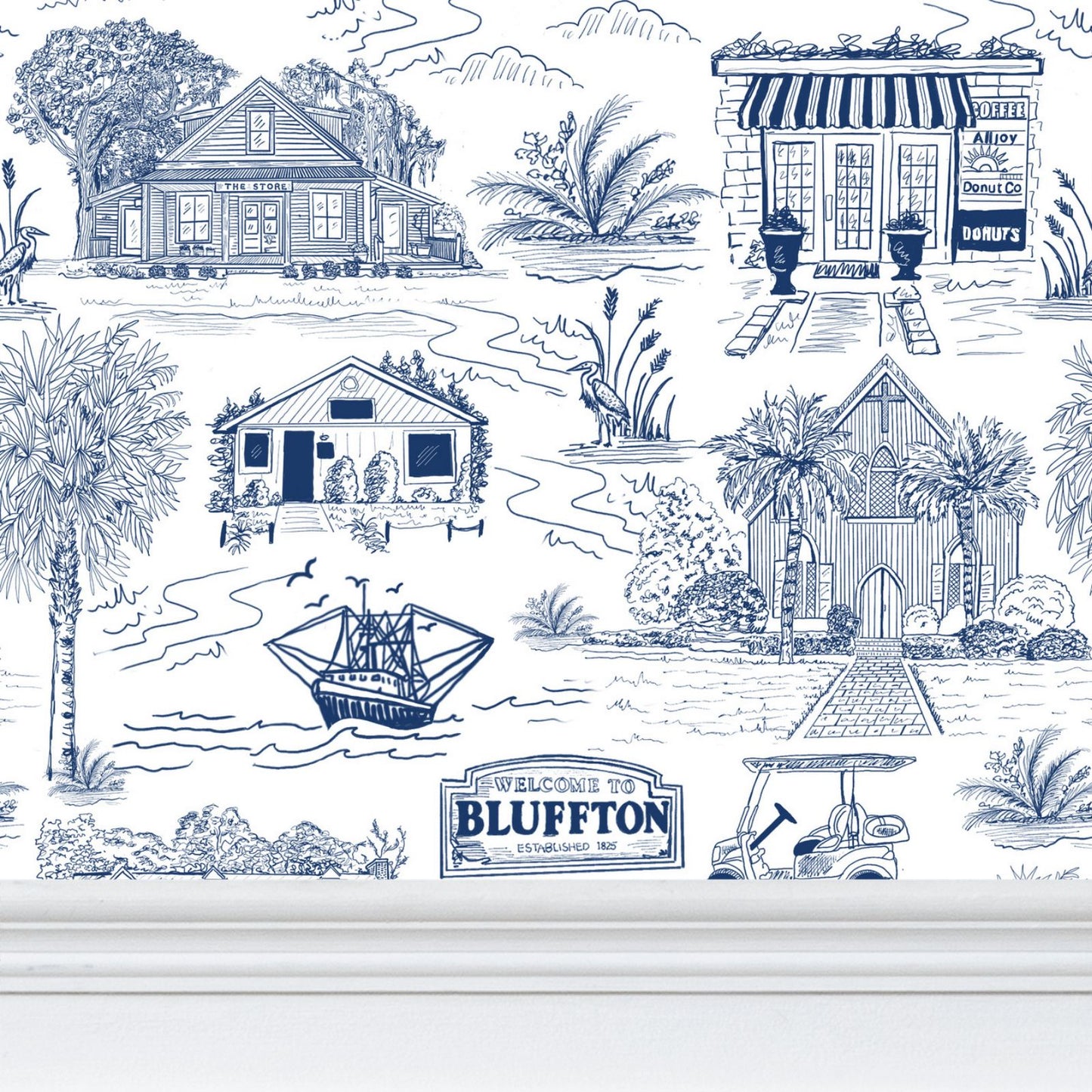 Bluffton Toile Wallpaper | Hand-Drawn Lowcountry Wallpaper