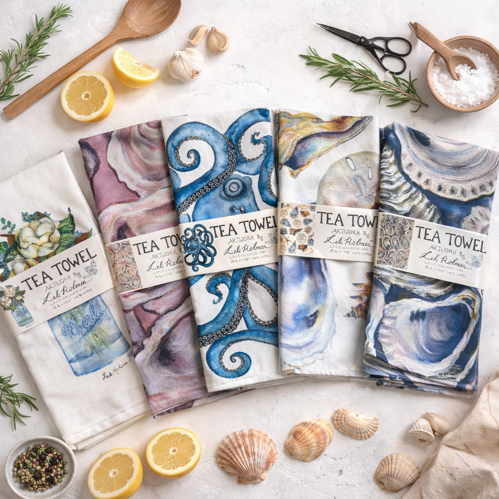 Octopus Tea Towel – Coastal Nautical Kitchen Towel, Blue Octopus Flour Sack, 100% Cotton Beach House Decor, Ocean Lover Gift