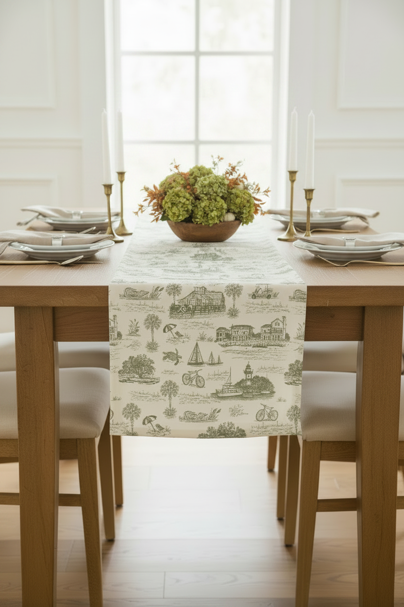 Hilton Head Toile Reversible Table Runner | Double-Sided Cotton Table Runner | Preorder (Copy)