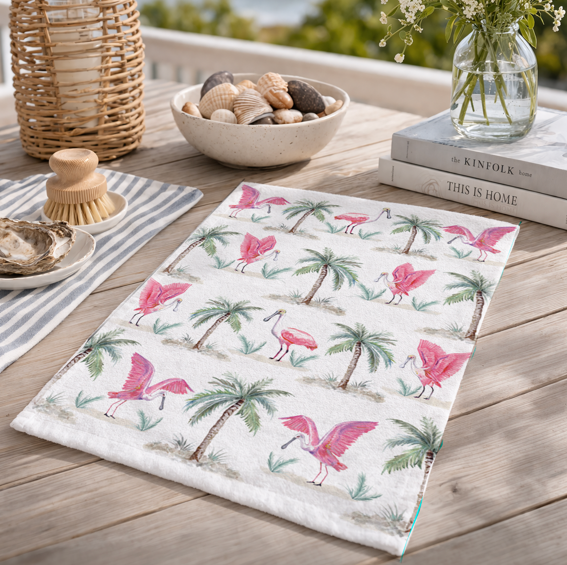 Roseate Spoonbill Tea Towel – Pink Coastal Bird Kitchen Towel, 100% Cotton Flour Sack, Palm Tree Beach House Decor, Southern Gift (Copy)