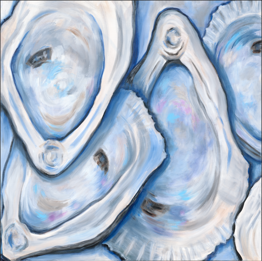 Blue Oyster Art Print Set of 2 | Coastal Oyster Wall Art Pair | Lowcountry oyster Paintings