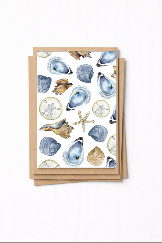 Mixed sea shell Coastal Notecard Set | Set of 6 with Kraft Envelopes