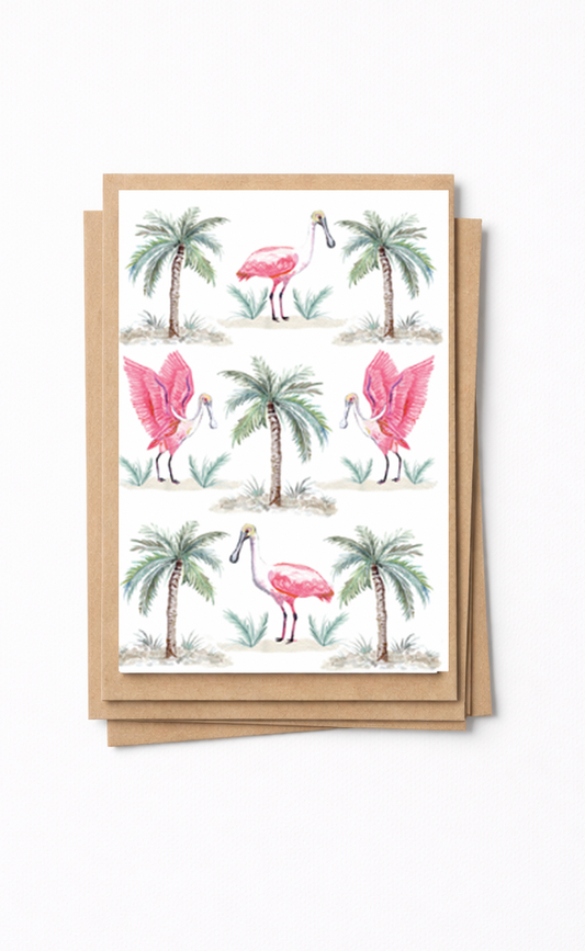 Pink Roseatte Spoonbill Coastal Notecard Set | Set of 6 with Kraft Envelopes