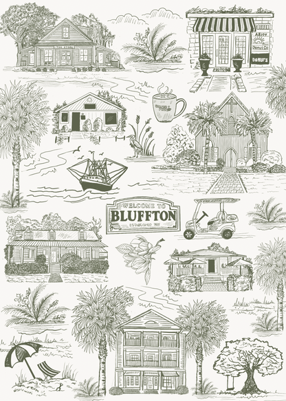 Bluffton Toile Tea Towel