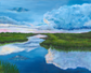 Lowcountry Marsh Landscape Art Print | Coastal Marsh Painting | Southern Coastal Wall Art | Blue Sky Reflection | Leli Holmes Art