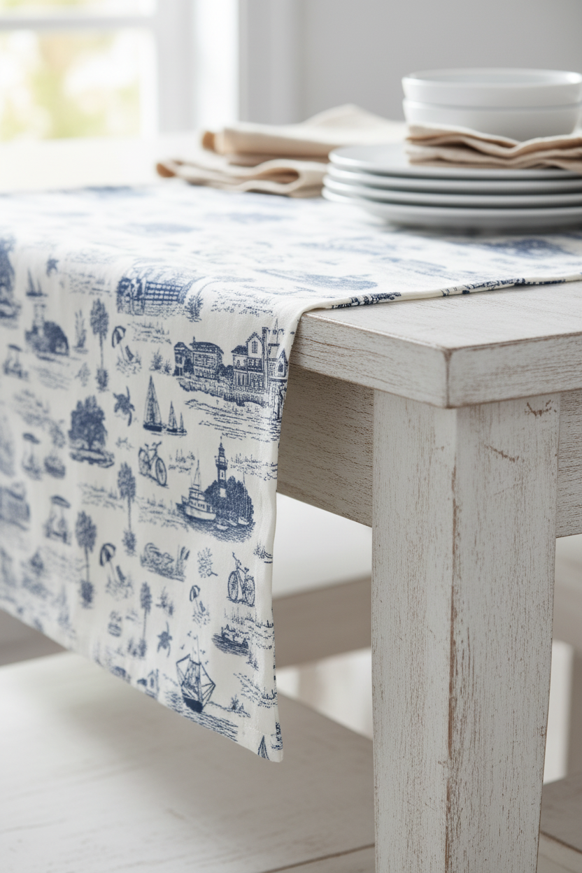 Hilton Head Toile Reversible Table Runner | Double-Sided Cotton Table Runner | Preorder (Copy)