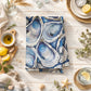 Oyster Tea Towel – Coastal Blue Shell Kitchen Towel, 100% Cotton Flour Sack, Nautical Beach House Decor, Southern Kitchen Gift