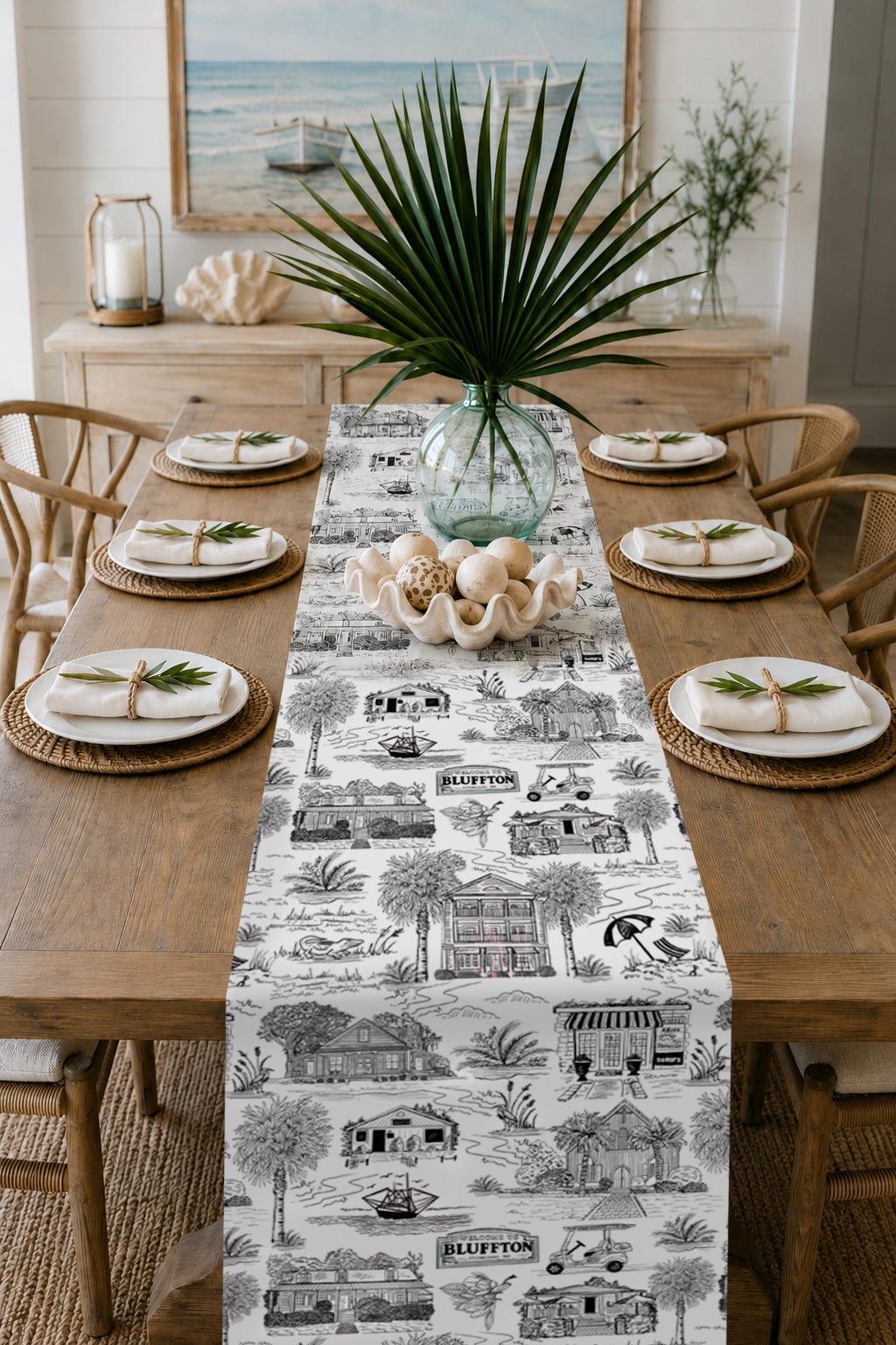 Bluffton Toile Reversible Table Runner | Double-Sided Cotton Table Runner | Preorder