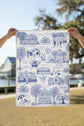 Bluffton Toile Tea Towel – Blue & White Coastal Kitchen Towel, 100% Cotton Flour Sack, Lowcountry South Carolina Gift, Southern Decor