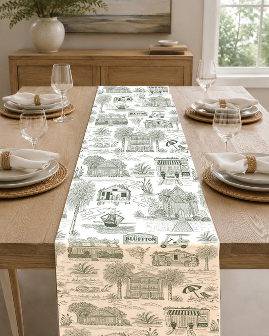 Bluffton Toile Reversible Table Runner | Double-Sided Cotton Table Runner | Preorder