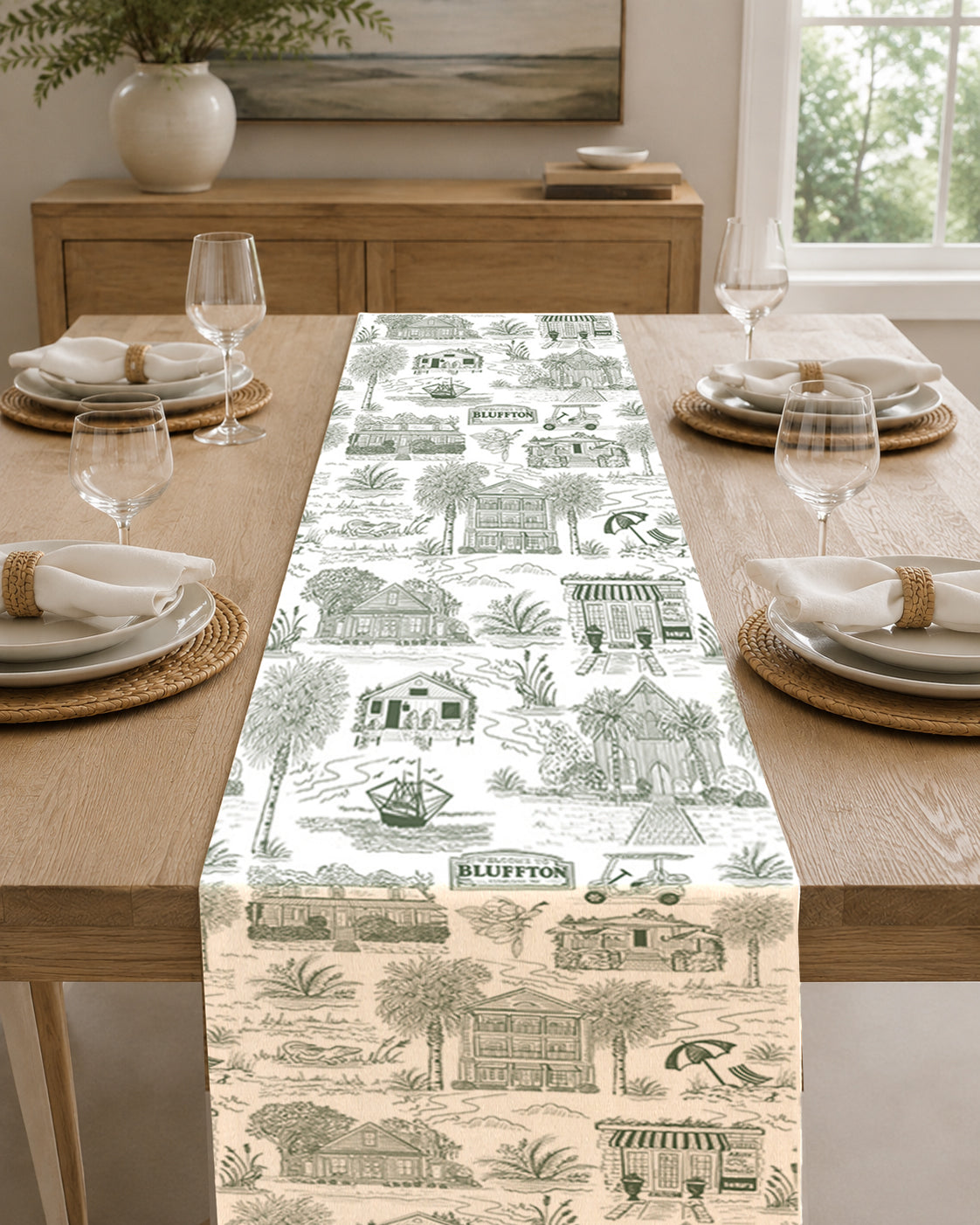 Bluffton Toile Reversible Table Runner | Double-Sided Cotton Table Runner | Preorder