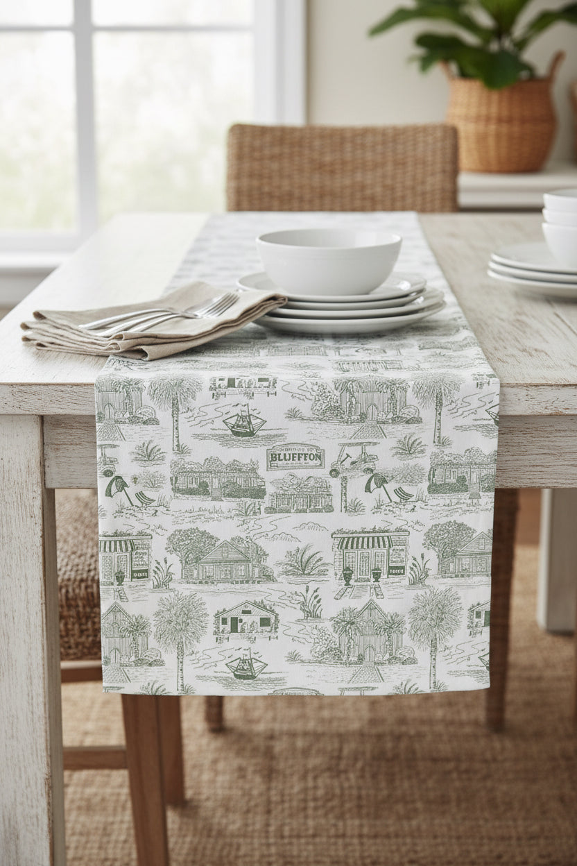 Bluffton Toile Reversible Table Runner | Double-Sided Cotton Table Runner | Preorder