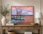 Pink Coastal Sunset Beach Art Bluffton Oyster Factory Boat Art Print | “Daddy’s Girls” Coastal Painting | Lowcountry Shrimp Boat | Sunset Marsh Wall Art | Leli Holmes Art