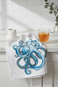 Octopus Tea Towel – Coastal Nautical Kitchen Towel, Blue Octopus Flour Sack, 100% Cotton Beach House Decor, Ocean Lover Gift