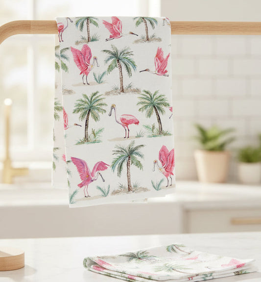 Roseate Spoonbill Tea Towel – Pink Coastal Bird Kitchen Towel, 100% Cotton Flour Sack, Palm Tree Beach House Decor, Southern Gift (Copy)