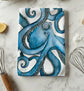 Octopus Tea Towel – Coastal Nautical Kitchen Towel, Blue Octopus Flour Sack, 100% Cotton Beach House Decor, Ocean Lover Gift
