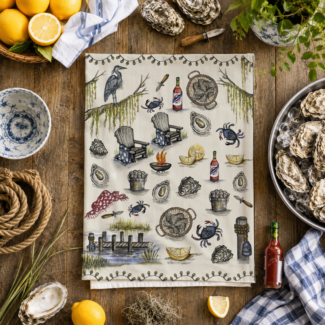Oyster Roast Tea Towel | Lowcountry Coastal Kitchen Towel – PREORDER