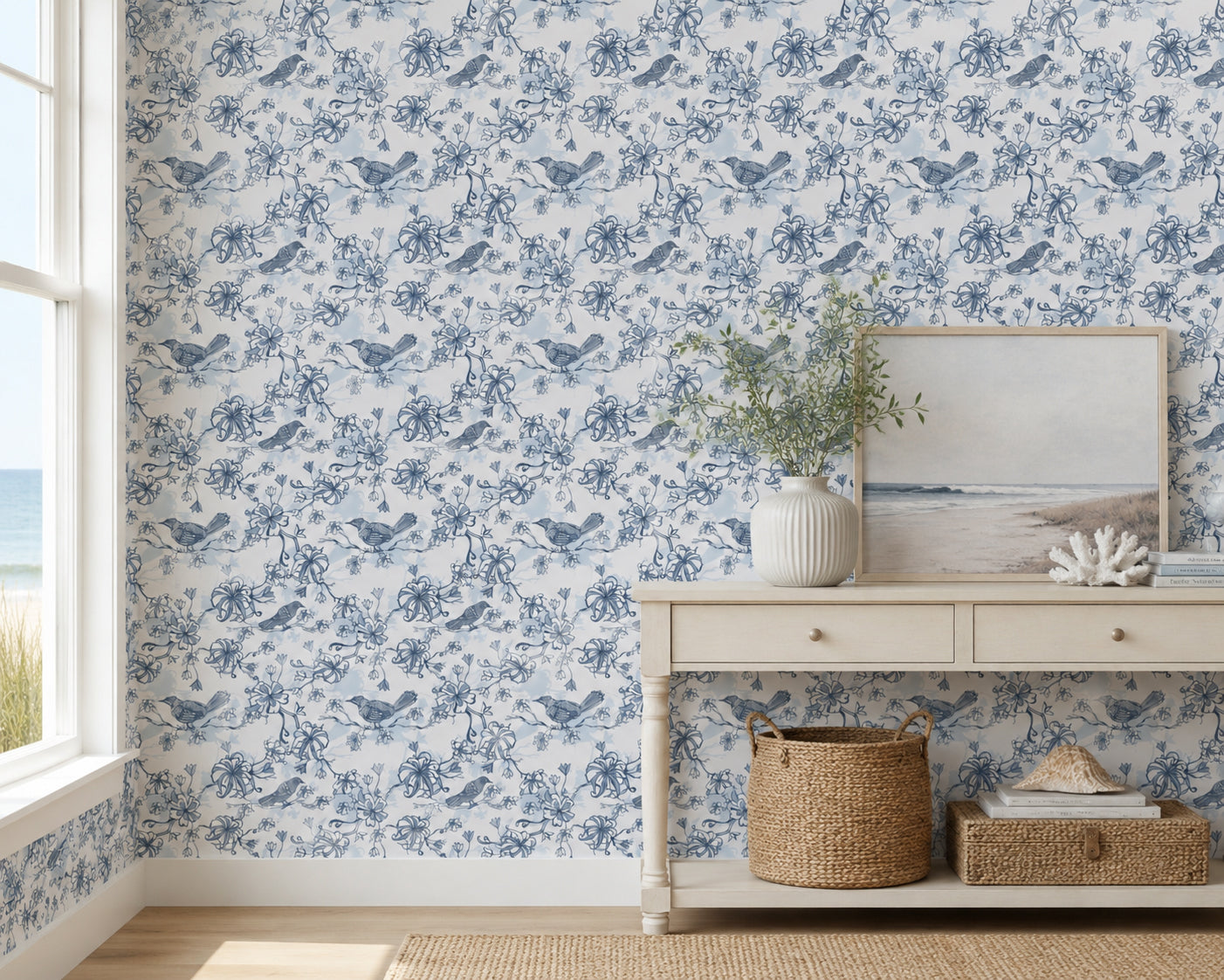 Carolina Wren & Honeysuckle Wallpaper toile