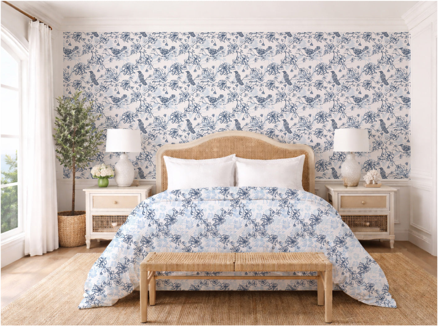 Carolina Wren & Honeysuckle Wallpaper toile